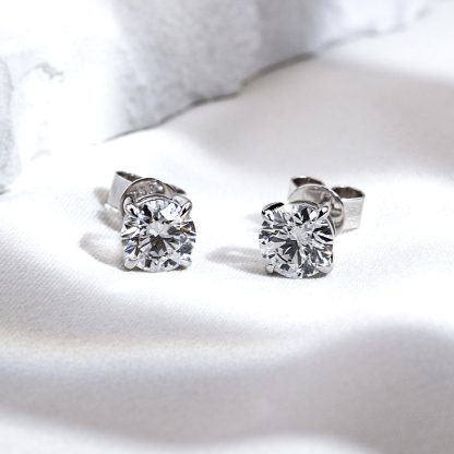 MissDiamond Round Shape Lab Grown Diamond 1CT D VVS1 18K White Gold Studs Earrings MSE-329-09