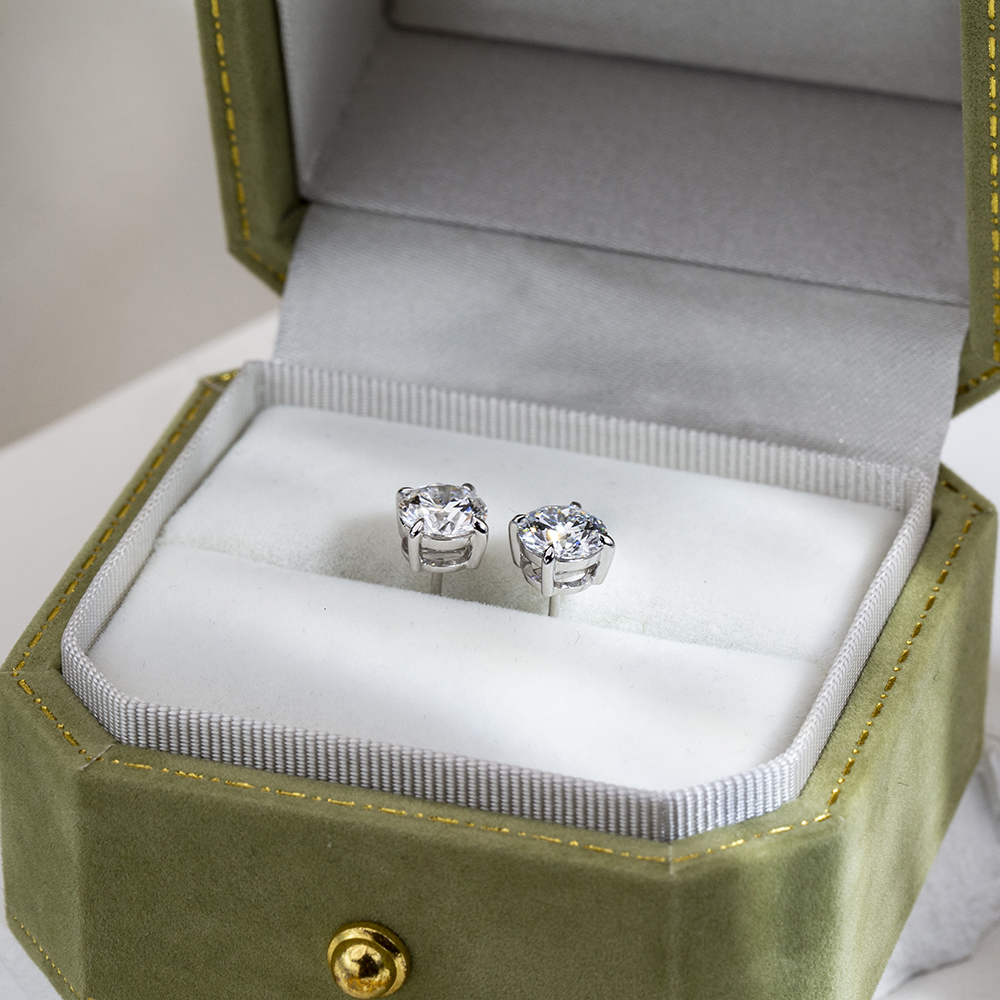 MissDiamond Round Shape Lab Grown Diamond 1CT D VVS1 18K White Gold Studs Earrings MSE-329-09