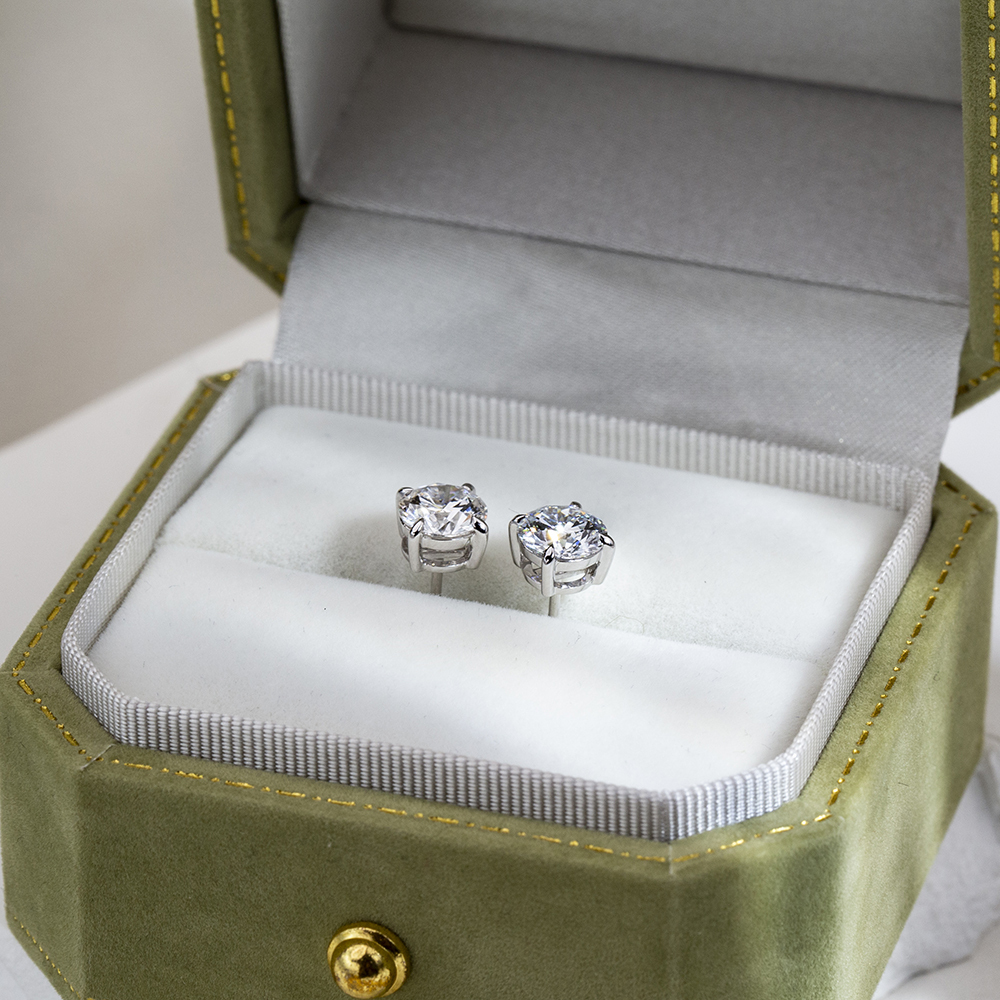 MissDiamond Round Shape Lab Grown Diamond 1CT D VVS1 18K White Gold Studs Earrings MSE-329-09