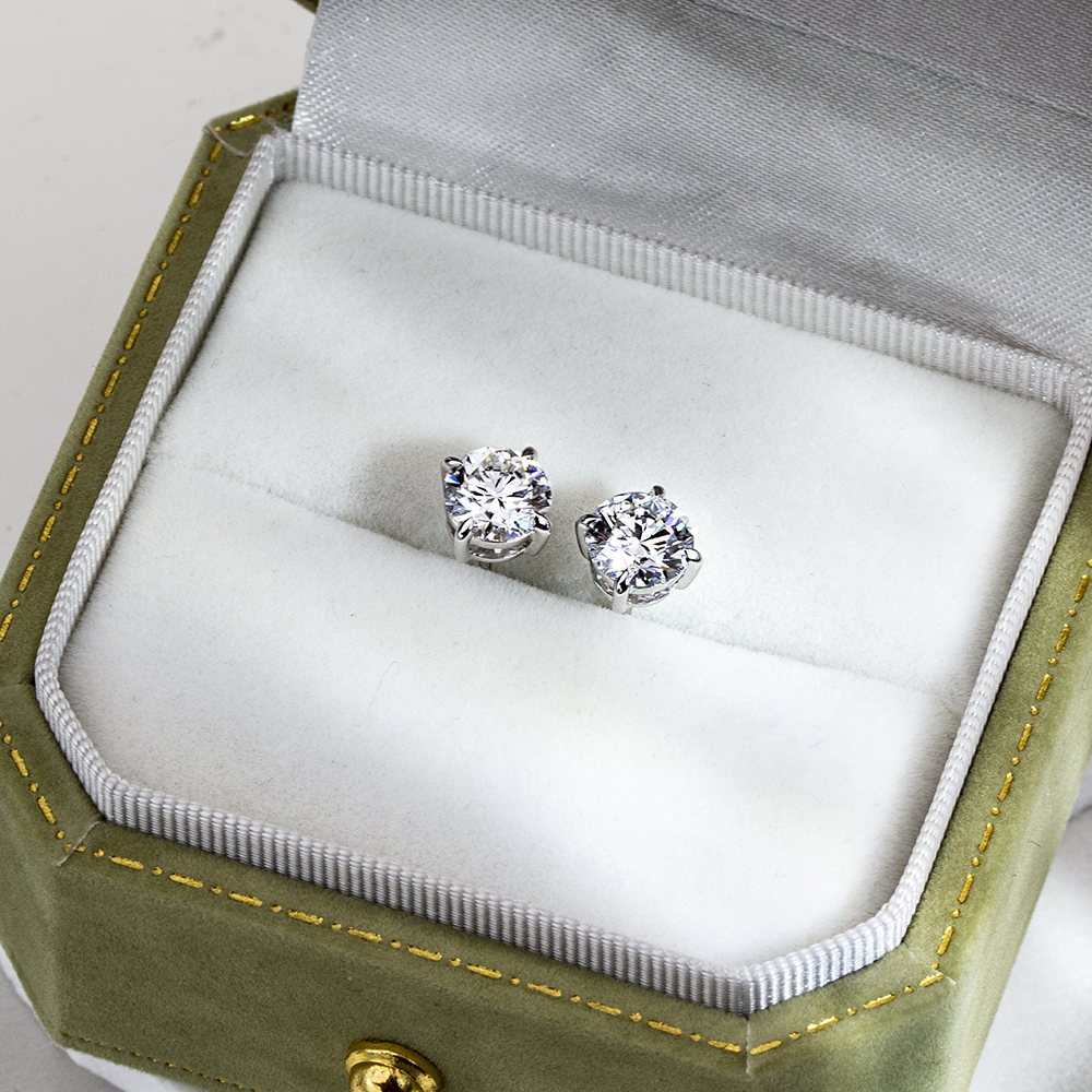 MissDiamond Round Shape Lab Grown Diamond 1CT D VVS1 18K White Gold Studs Earrings MSE-329-09
