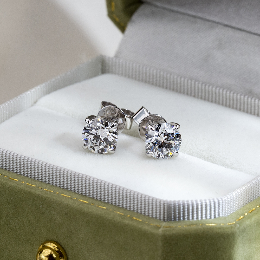 MissDiamond Round Shape Lab Grown Diamond 1CT D VVS1 18K White Gold Studs Earrings MSE-329-09