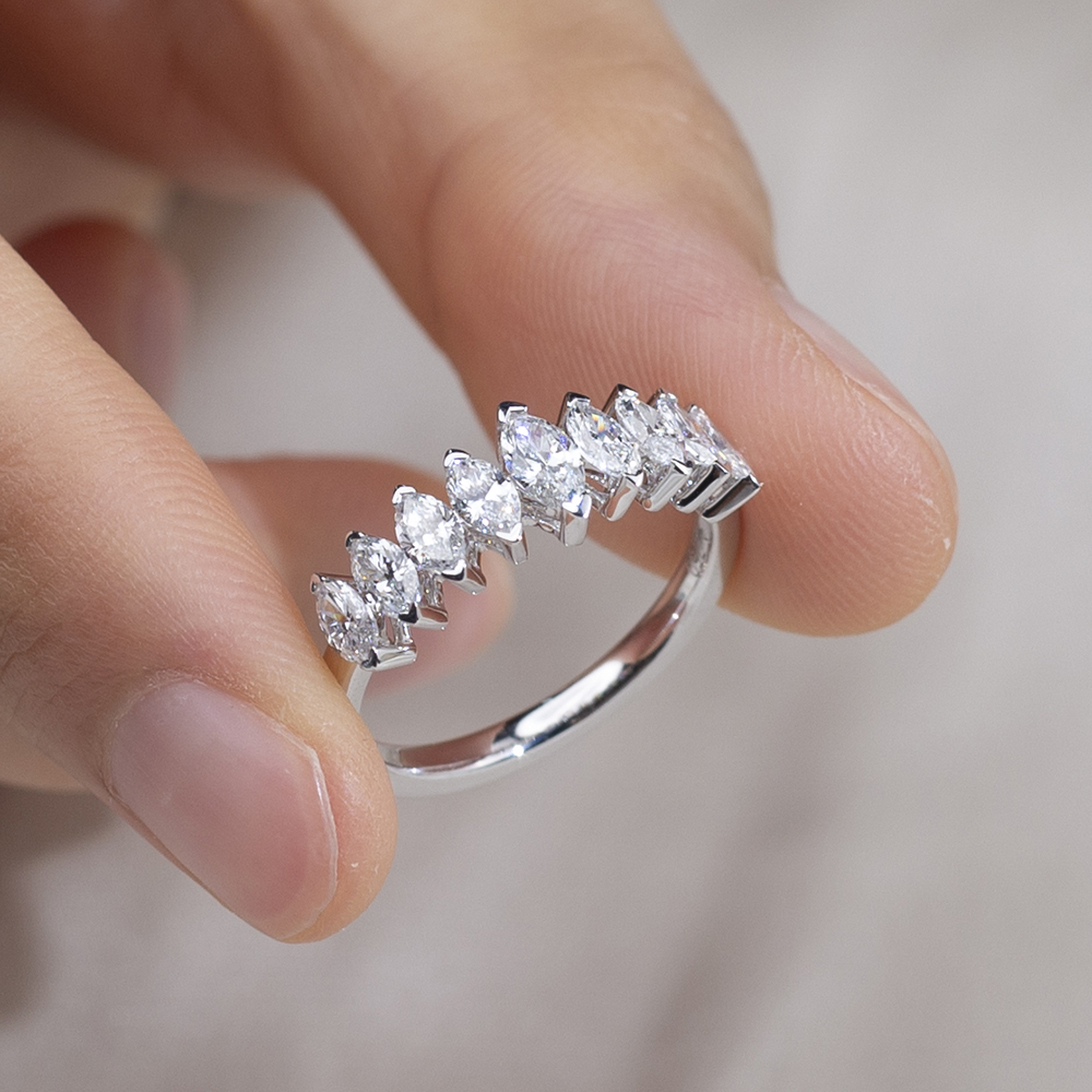 Lab Grown Diamond Marquise Half Eternity 18K White Gold Ring MSR-1669