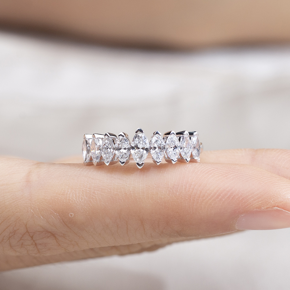 Lab Grown Diamond Marquise Half Eternity 18K White Gold Ring MSR-1669