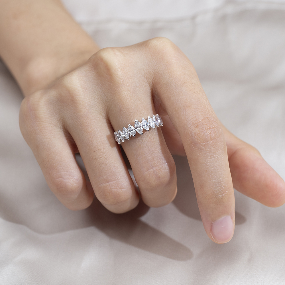 Lab Grown Diamond Marquise Half Eternity 18K White Gold Ring MSR-1669