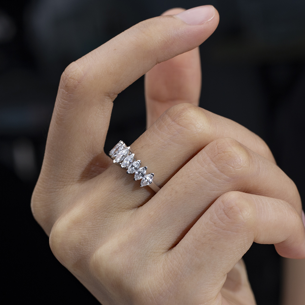 MissDiamond Marquise Cut Lab Grown Diamond Eternity Platinum Ring MSR-1669