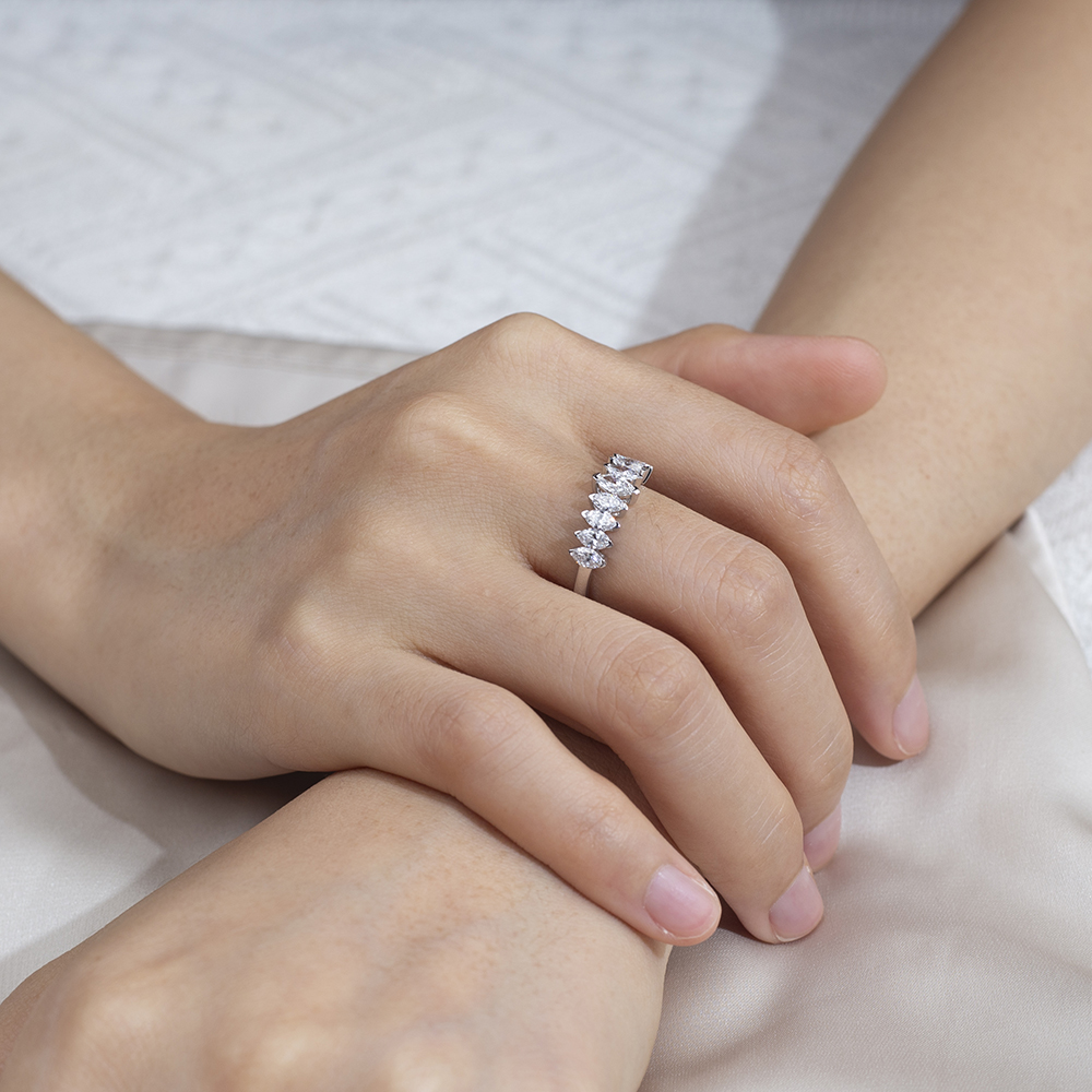 MissDiamond Marquise Cut Lab Grown Diamond Eternity Platinum Ring MSR-1669