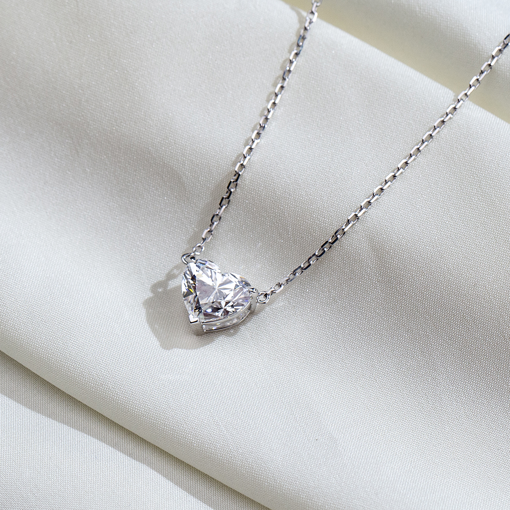 MissDiamond Heart Cut Lab Grown Diamond 14K White Gold Pendant Necklace MSN-621