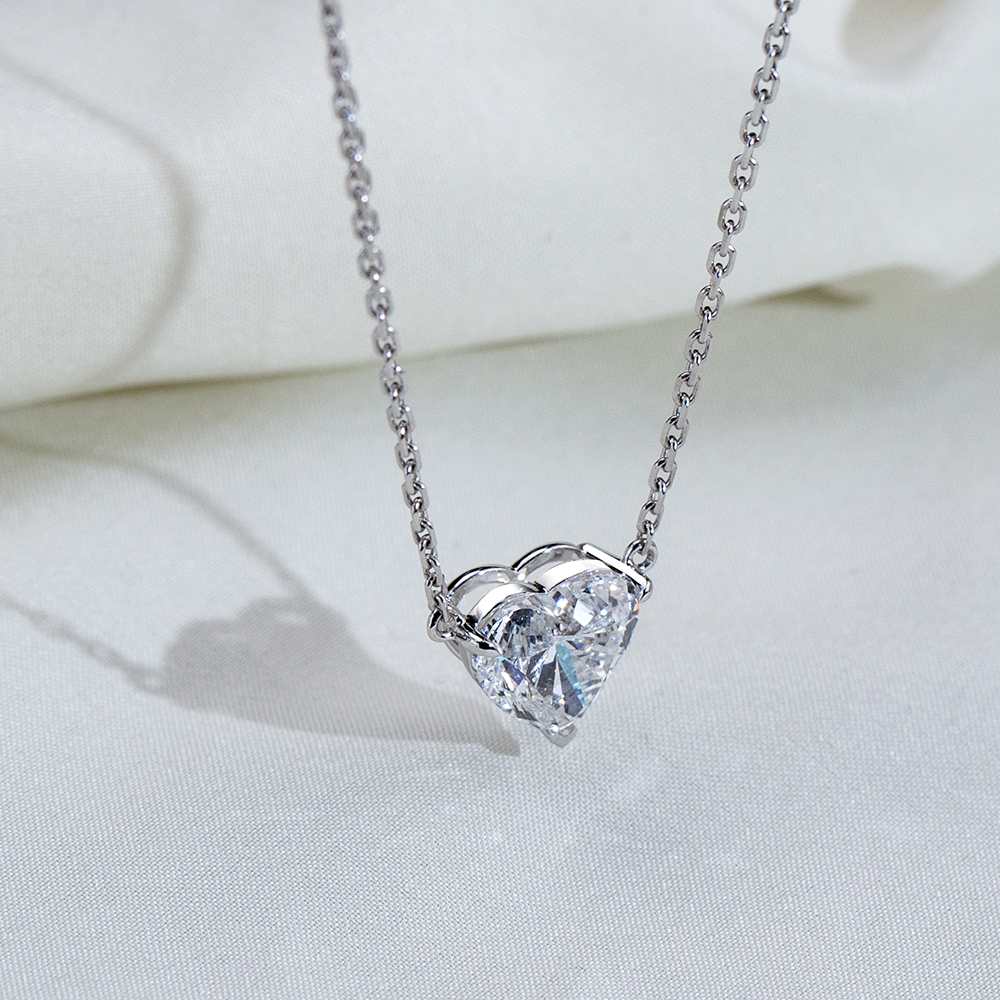 MissDiamond Heart Cut Lab Grown Diamond 14K White Gold Pendant Necklace MSN-621