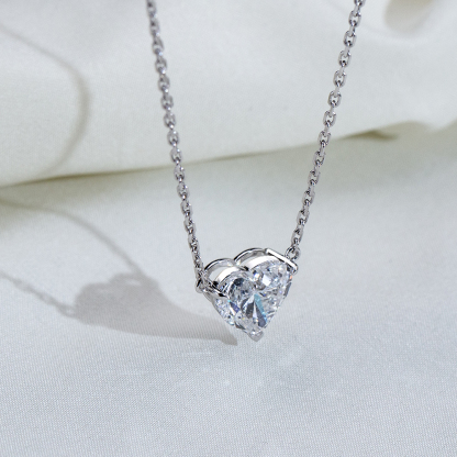MissDiamond Heart Cut Lab Grown Diamond 14K White Gold Pendant Necklace MSN-621