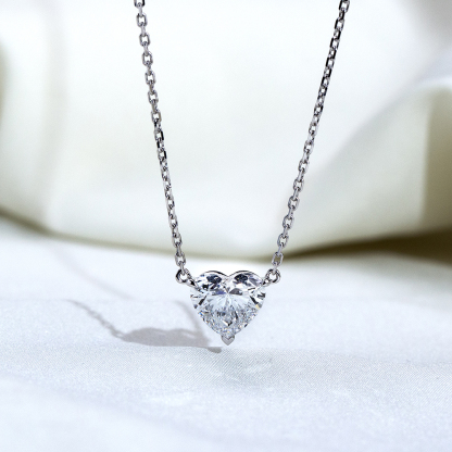 MissDiamond Heart Cut Lab Grown Diamond 14K White Gold Pendant Necklace MSN-621