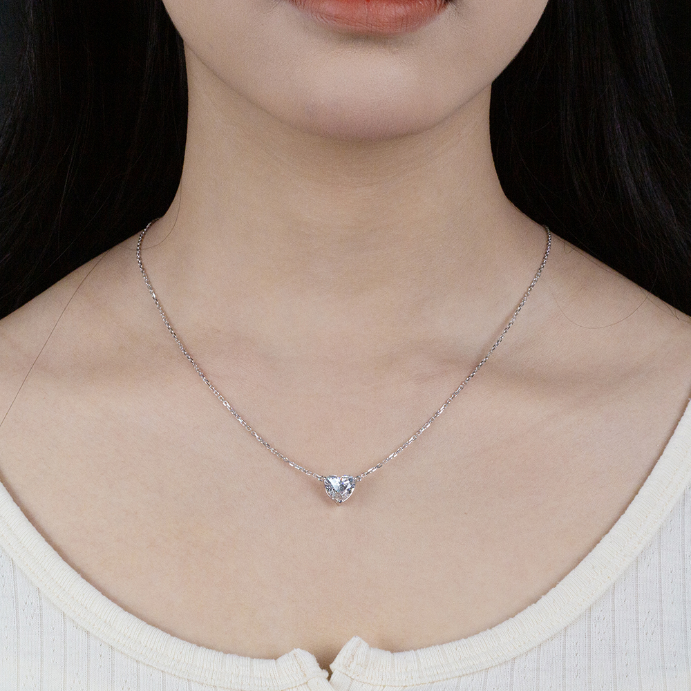 MissDiamond Heart Cut Lab Grown Diamond 14K White Gold Pendant Necklace MSN-621