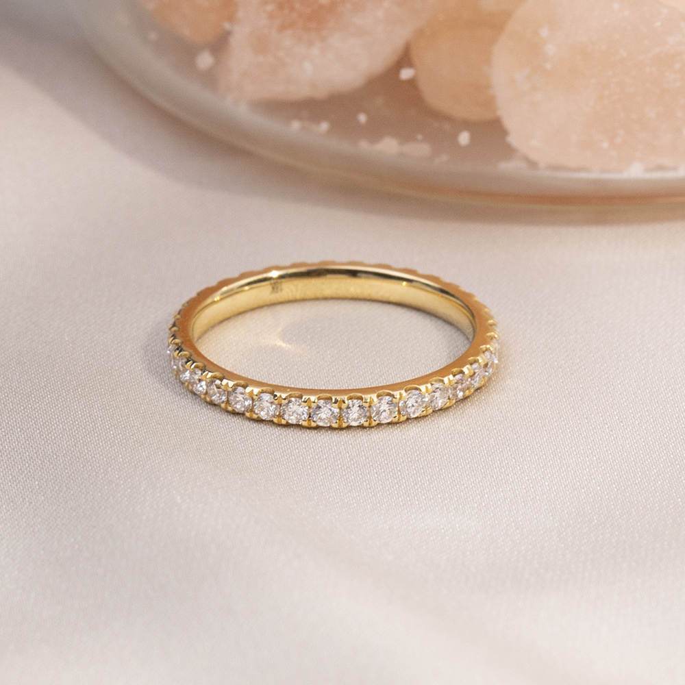 MissDiamond Round Cut Lab Grown Diamond Eternity D VVS-VS 18K Yellow Gold Ring MSR-408