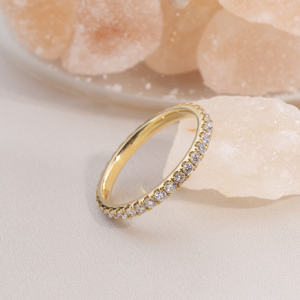 MissDiamond Round Cut Lab Grown Diamond Eternity D VVS-VS 18K Yellow Gold Ring MSR-408