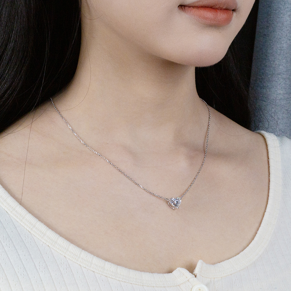 MissDiamond Heart Cut Lab Grown Diamond 14K White Gold Pendant Necklace MSN-621