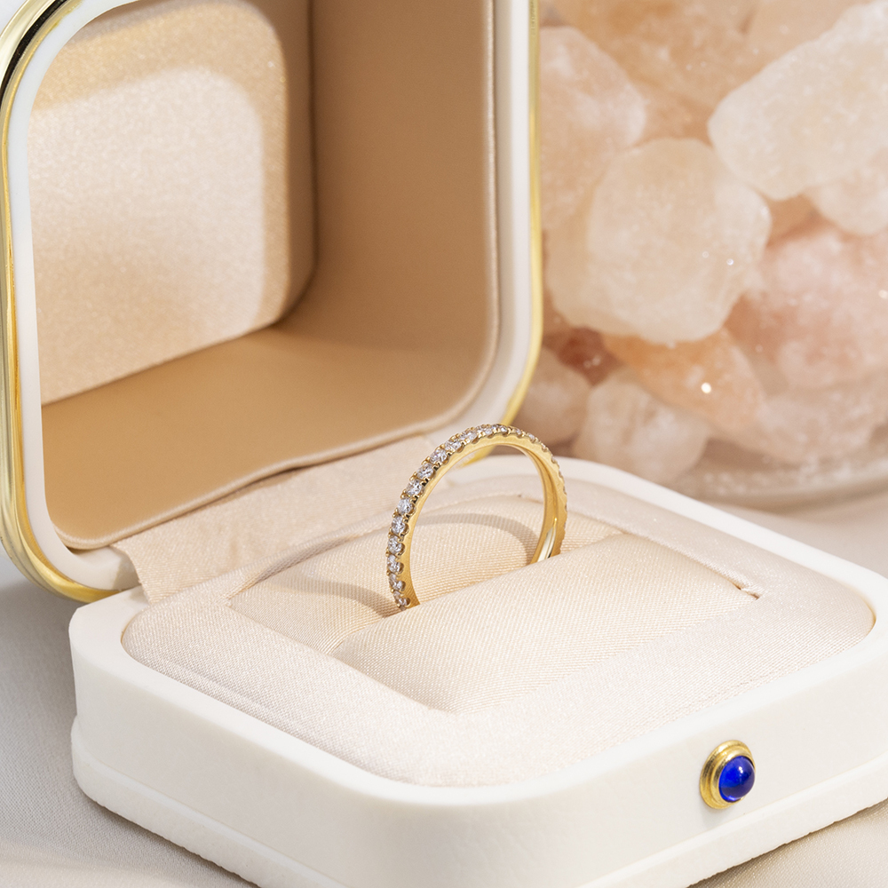 MissDiamond Round Cut Lab Grown Diamond Eternity D VVS-VS 18K Yellow Gold Ring MSR-408