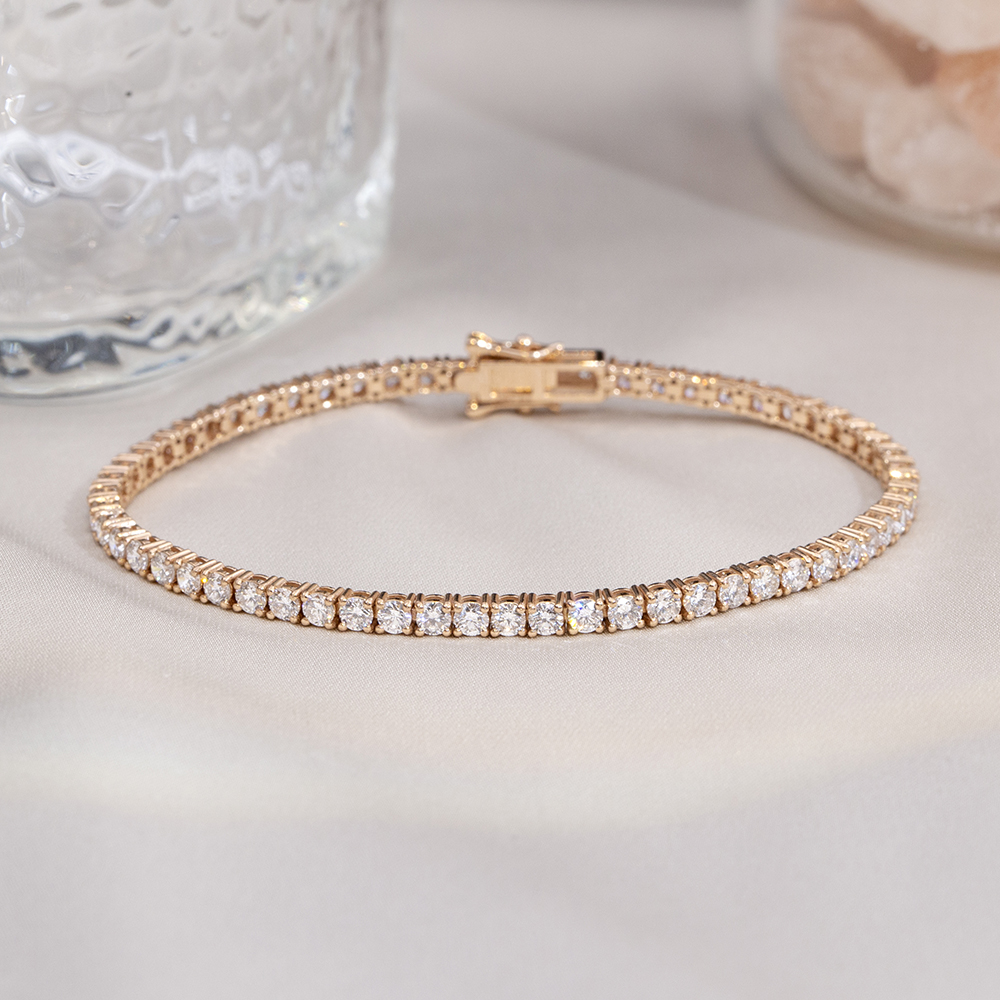 MissDiamond Round Lab Grown Diamond D VVS-VS 18K Yellow Gold Rose 2.7mm Tennis Bracelet MSB-549