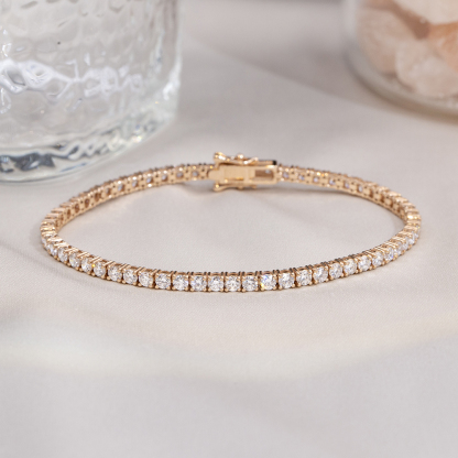 MissDiamond Round Lab Grown Diamond D VVS-VS 18K Yellow Gold Rose 2.7mm Tennis Bracelet MSB-549