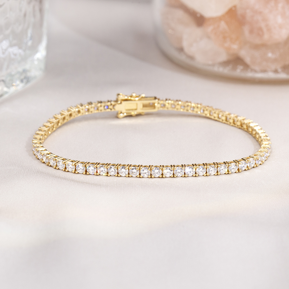 MissDiamond Round Lab Grown Diamond D VVS-VS 18K Yellow Gold Rose 2.7mm Tennis Bracelet MSB-549