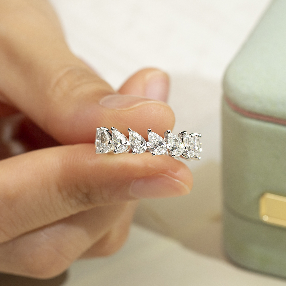 Pear Cut Lab Grown Diamond Eternity D VVS 18K White Gold Ring MSR-1674