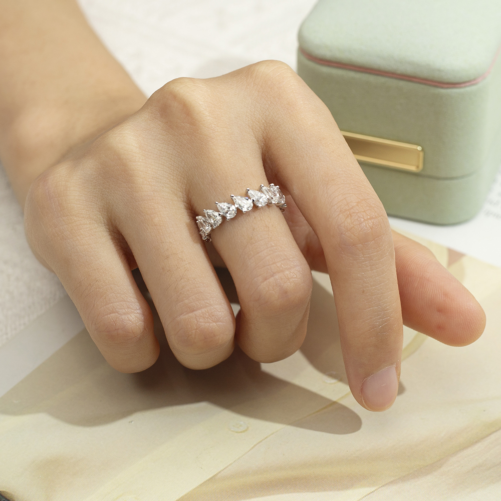 Pear Cut Lab Grown Diamond Eternity D VVS 18K White Gold Ring MSR-1674