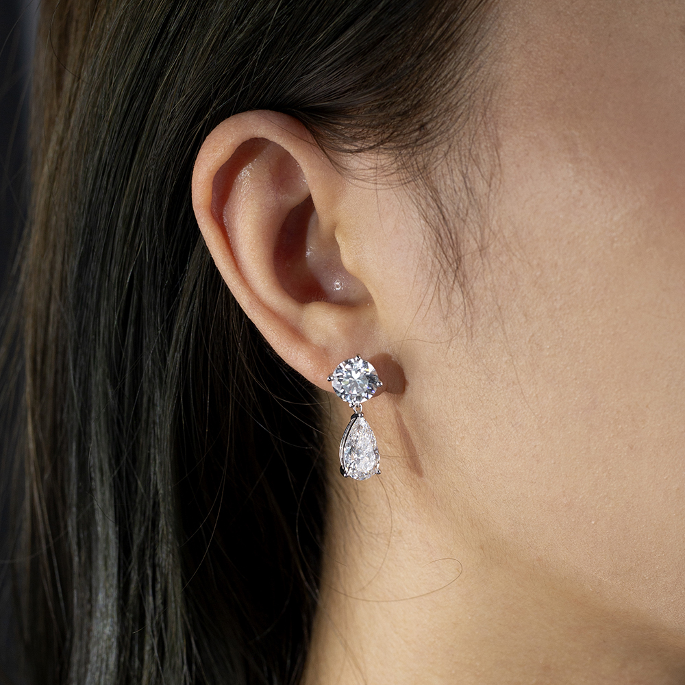 Pear/Round Shape Lab Grown Diamond 2.03 Carats D VVS2 Friction Post 18K White Gold Earrings MSE-774