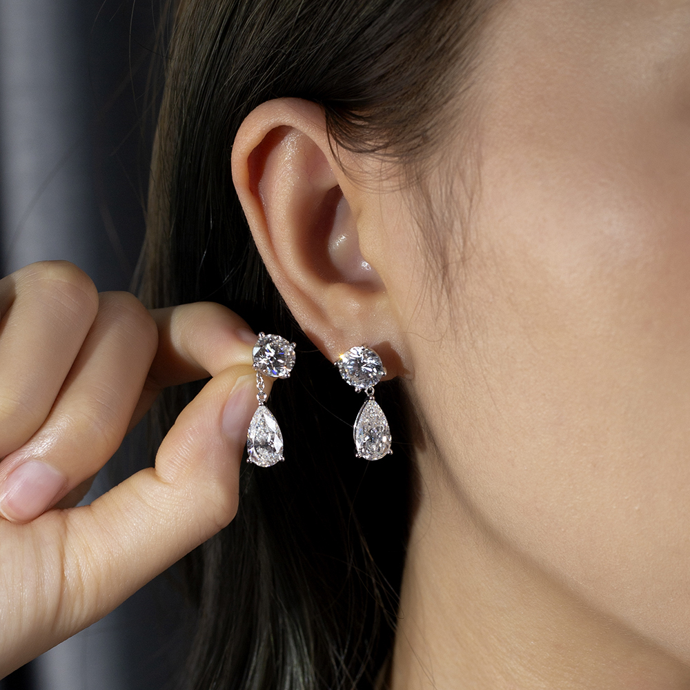 Pear/Round Shape Lab Grown Diamond 2.03 Carats D VVS2 Friction Post 18K White Gold Earrings MSE-774