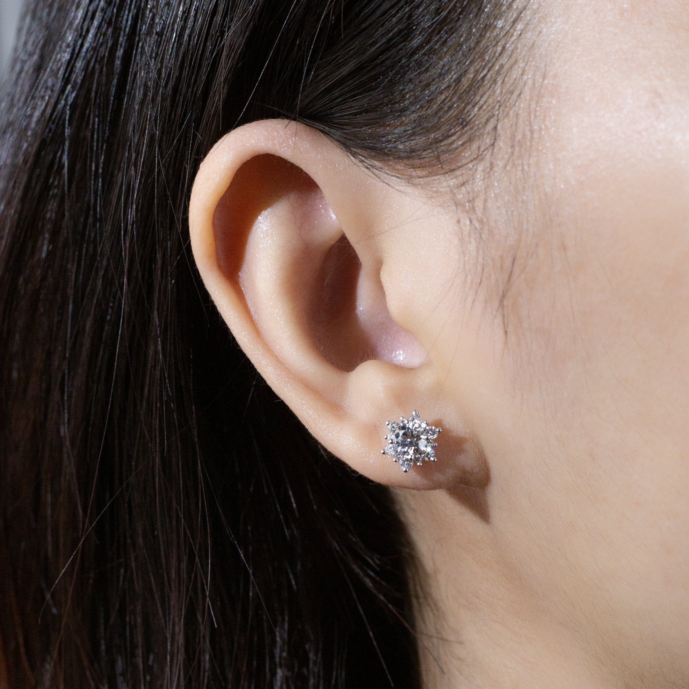 MissDiamond Round Cut Lab Grown Diamond 9K White Gold Studs Earrings MSE-322