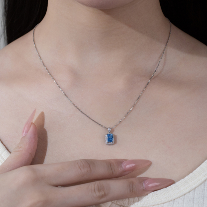 MissDiamond Radiant Cut Lab Grown Diamond 1.025CT B VS Blue Platinum Pendant Necklace MSN-950