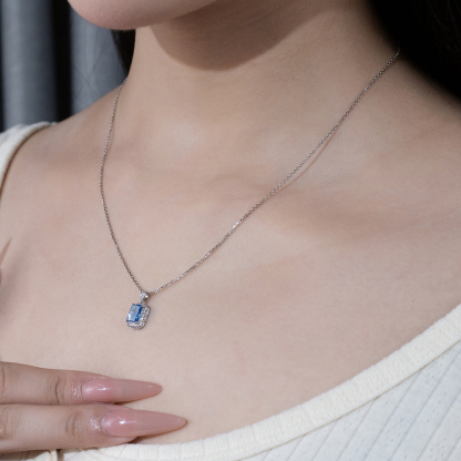 MissDiamond Radiant Cut Lab Grown Diamond 1.025CT B VS Blue Platinum Pendant Necklace MSN-950