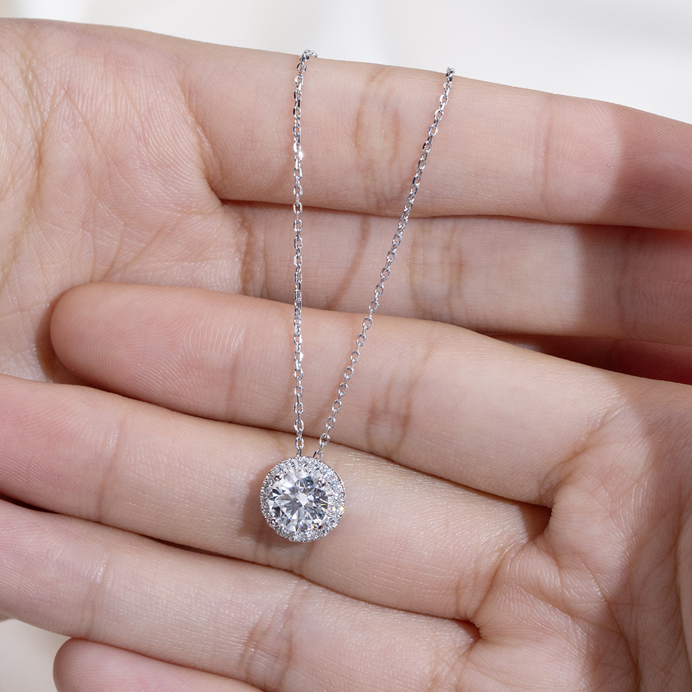 MissDiamond Round Cut Lab Grown Diamond 1.11CT E VS1 Platinum Pendant Necklace MSN-349