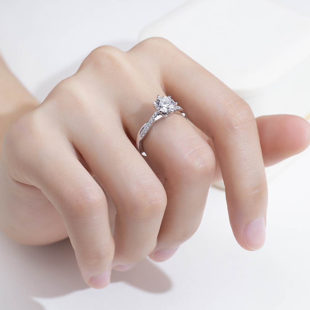 MissDiamond Round Cut Lab Grown Diamond 0.54CT 1.02CT Platinum Accented Solitaire Ring MSR-1379