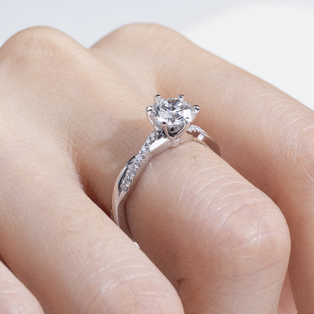 MissDiamond Round Cut Lab Grown Diamond 0.54CT 1.02CT Platinum Accented Solitaire Ring MSR-1379