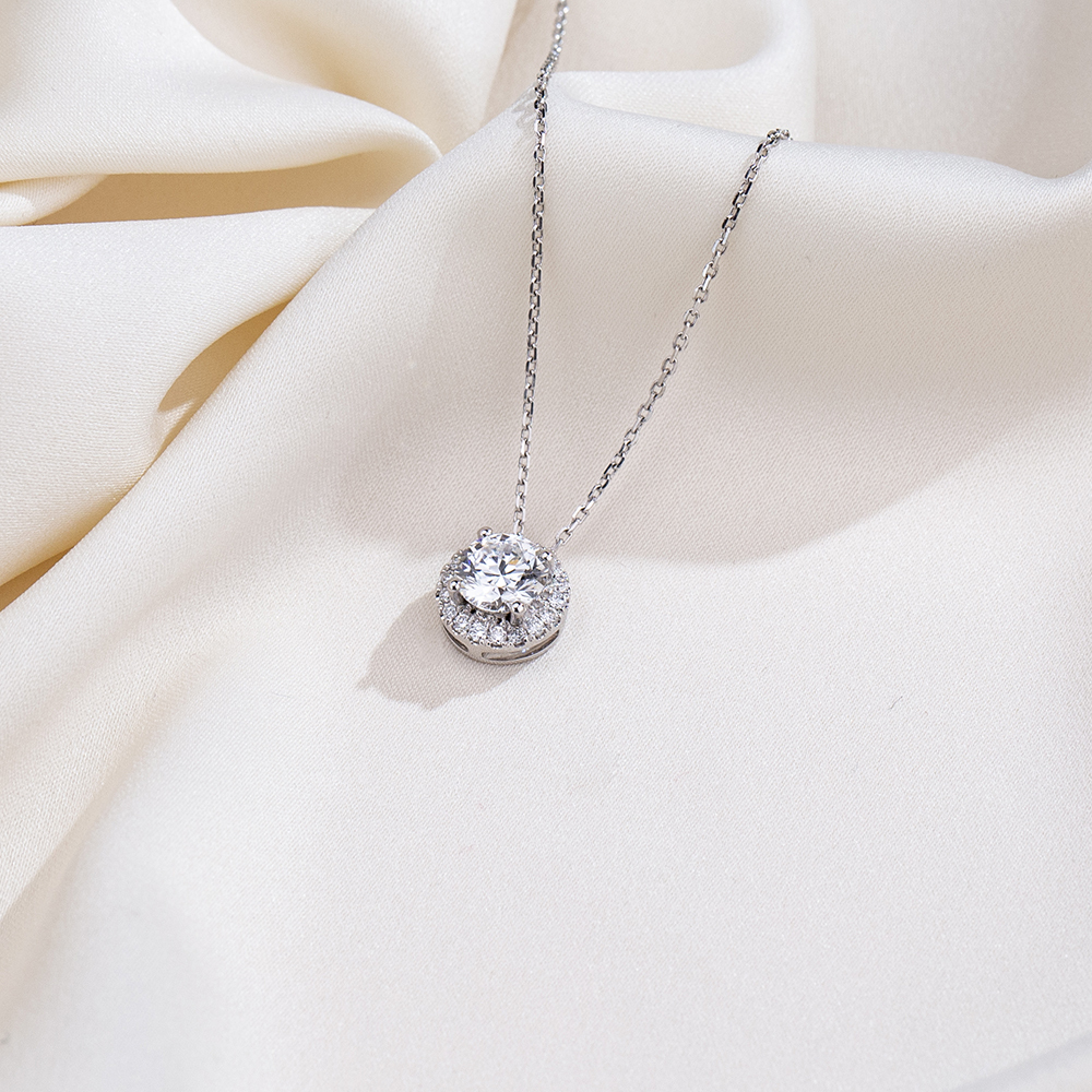 MissDiamond Round Cut Lab Grown Diamond 1.11CT E VS1 Platinum Pendant Necklace MSN-349