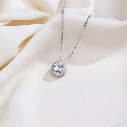 MissDiamond Round Cut Lab Grown Diamond 1.11CT E VS1 Platinum Pendant Necklace MSN-349