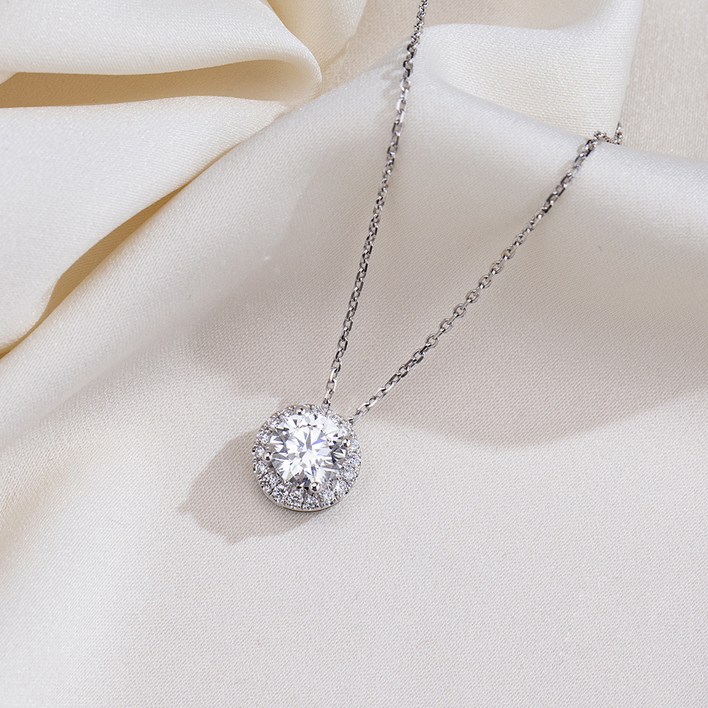 MissDiamond Round Cut Lab Grown Diamond 1.11CT E VS1 Platinum Pendant Necklace MSN-349