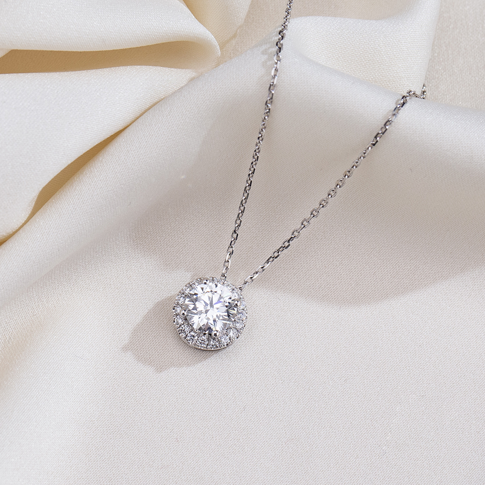 MissDiamond Round Cut Lab Grown Diamond 1.11CT E VS1 Platinum Pendant Necklace MSN-349