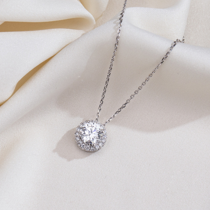 MissDiamond Round Cut Lab Grown Diamond 1.11CT E VS1 Platinum Pendant Necklace MSN-349