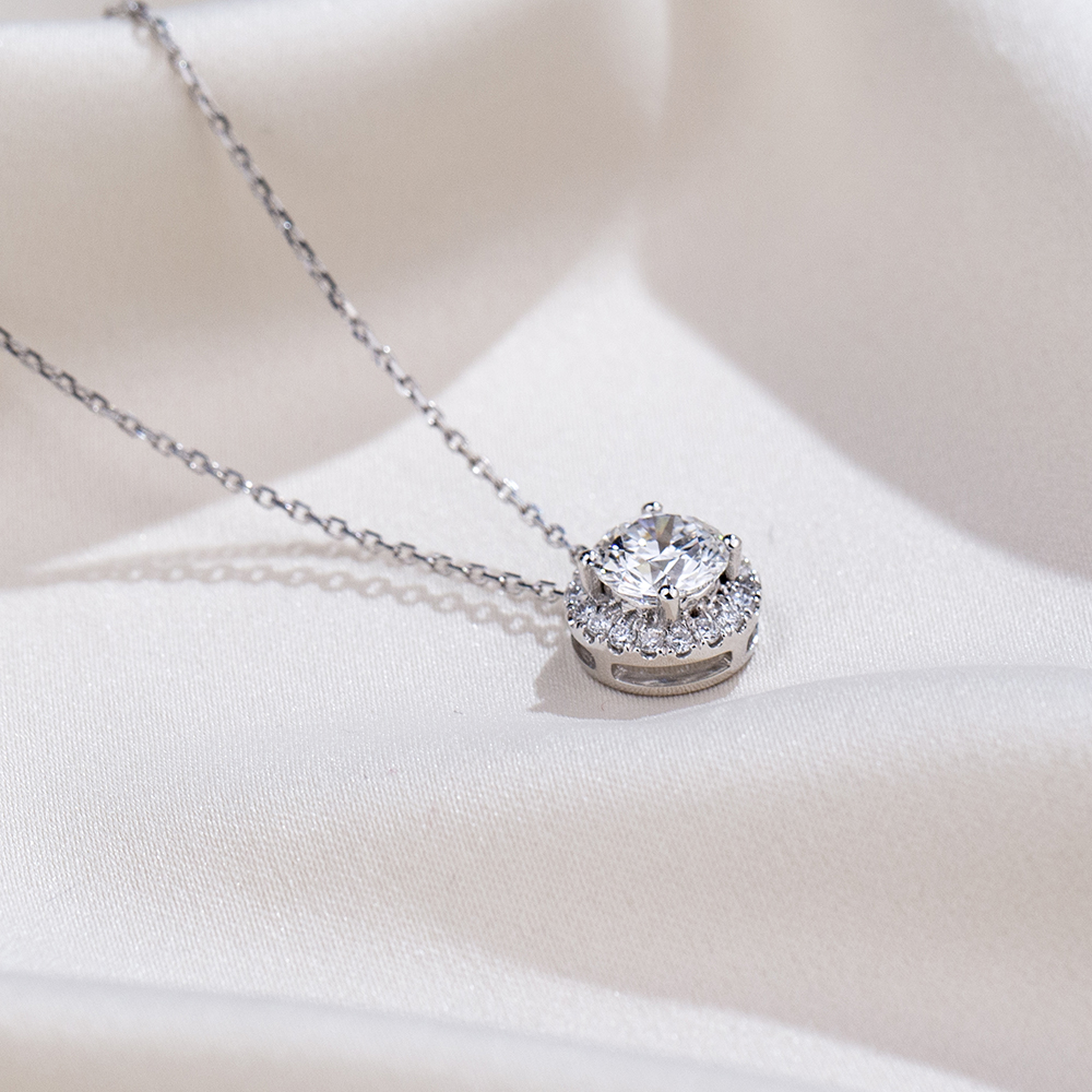 MissDiamond Round Cut Lab Grown Diamond 1.11CT E VS1 Platinum Pendant Necklace MSN-349