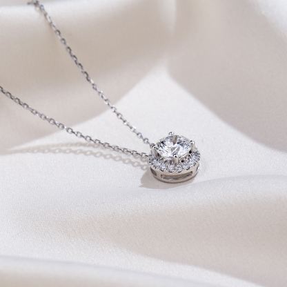 MissDiamond Round Cut Lab Grown Diamond 1.11CT E VS1 Platinum Pendant Necklace MSN-349