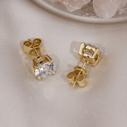 MissDiamond Round Shape Lab Grown Diamond 1.5CT G VVS2 18K Yellow Gold Studs Earrings MSE-329-07