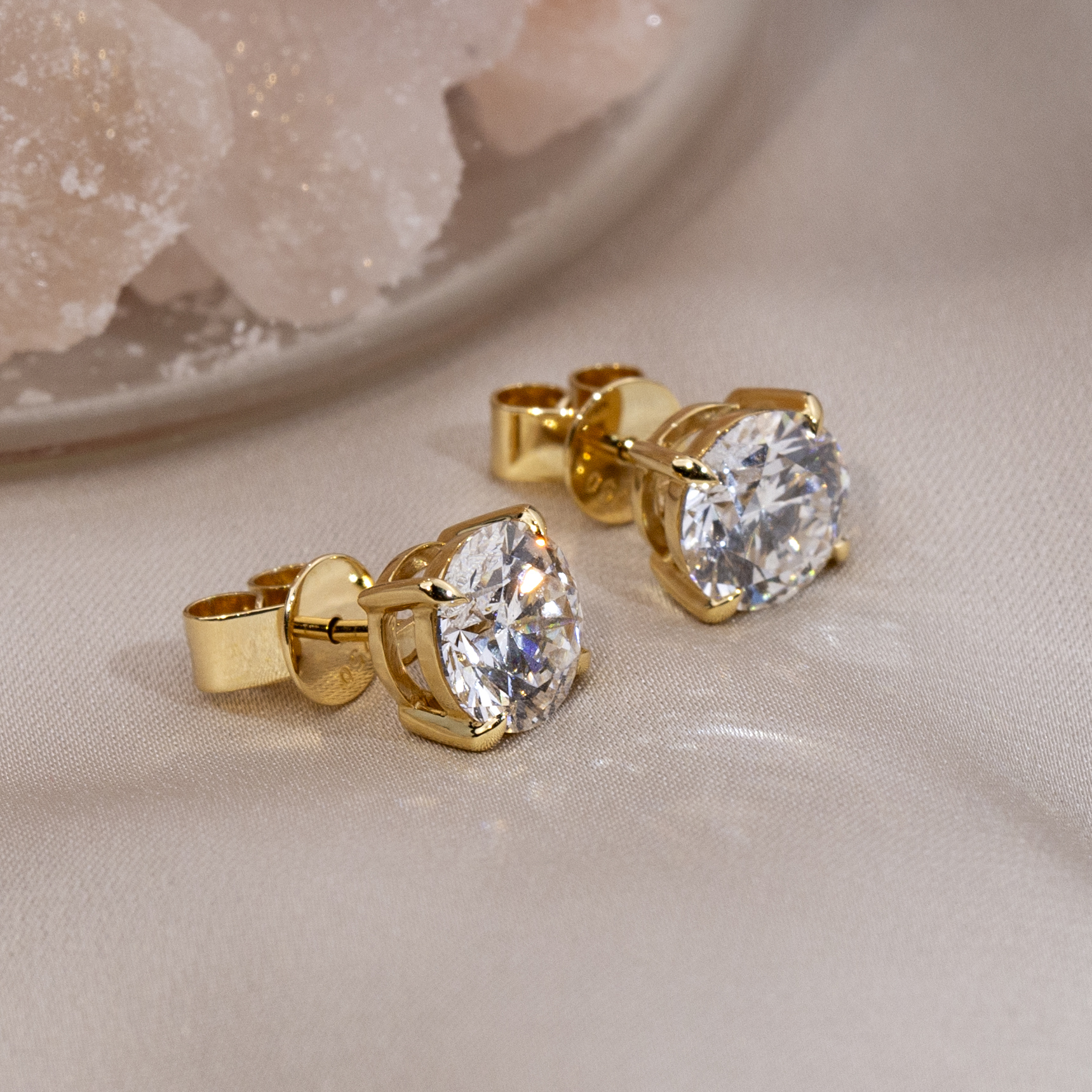 MissDiamond Round Shape Lab Grown Diamond 1.5CT G VVS2 18K Yellow Gold Studs Earrings MSE-329-07