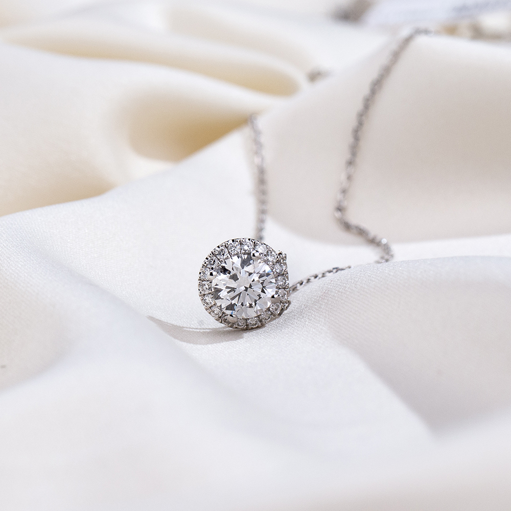 MissDiamond Round Cut Lab Grown Diamond 1.11CT E VS1 Platinum Pendant Necklace MSN-349