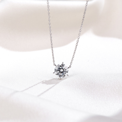 MissDiamond Round Cut Lab Grown Diamond 1.058CT Platinum Pendant Necklace MSN-477