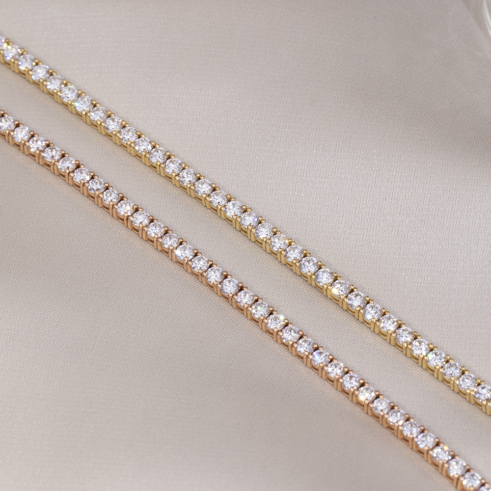 MissDiamond Round Lab Grown Diamond D VVS-VS 18K Yellow Gold Rose 2.7mm Tennis Bracelet MSB-549