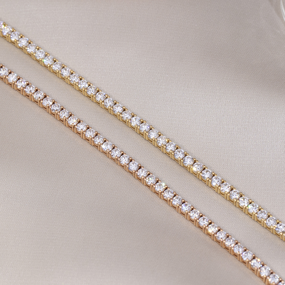 MissDiamond Round Lab Grown Diamond D VVS-VS 18K Yellow Gold Rose 2.7mm Tennis Bracelet MSB-549