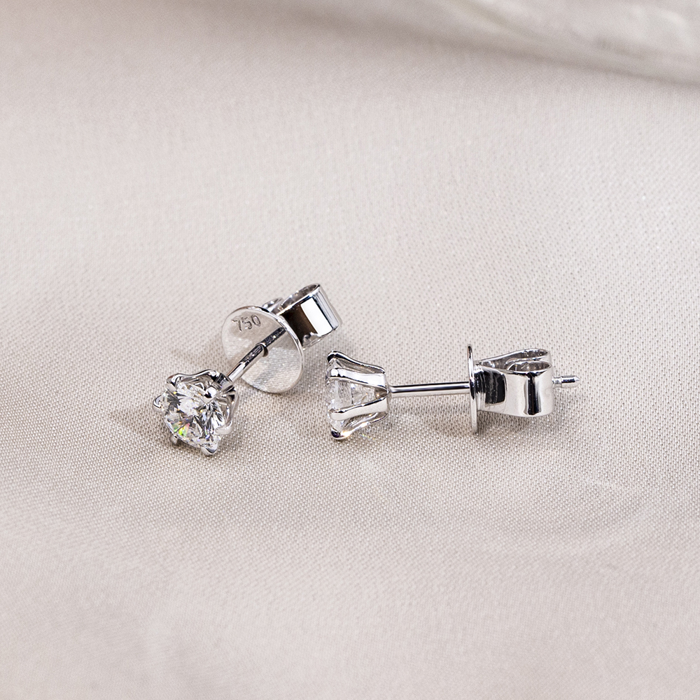 MissDiamond Round Shape Lab Grown Diamond 0.3CT 18K White Gold Studs Earrings KDE-004-01