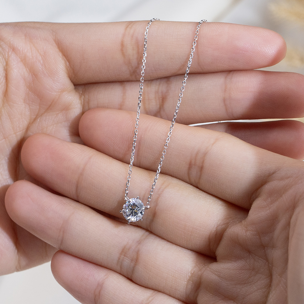 MissDiamond Round Cut Lab Grown Diamond 1.058CT Platinum Pendant Necklace MSN-477