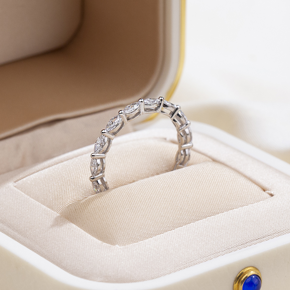 MissDiamond Marquise Cut Lab Grown Diamond Eternity Platinum Ring MSR-1854