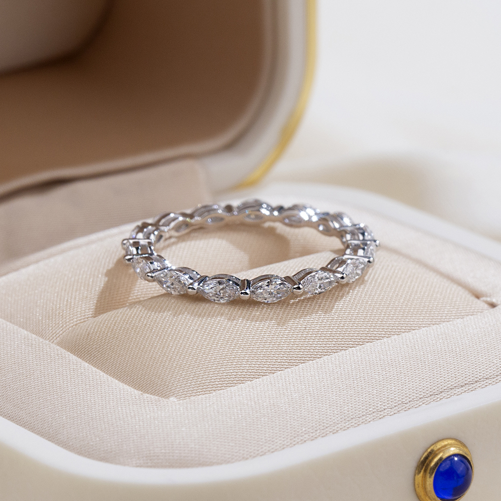 MissDiamond Marquise Cut Lab Grown Diamond Eternity Platinum Ring MSR-1854