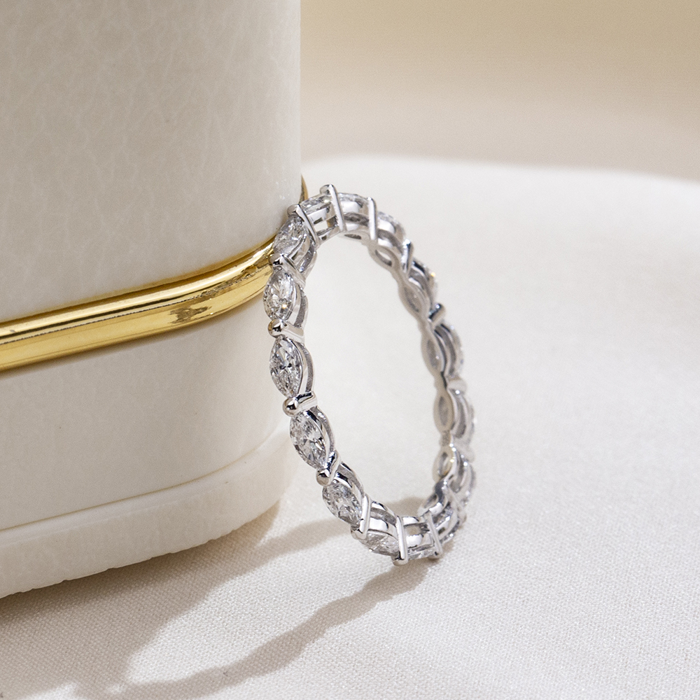 MissDiamond Marquise Cut Lab Grown Diamond Eternity Platinum Ring MSR-1854